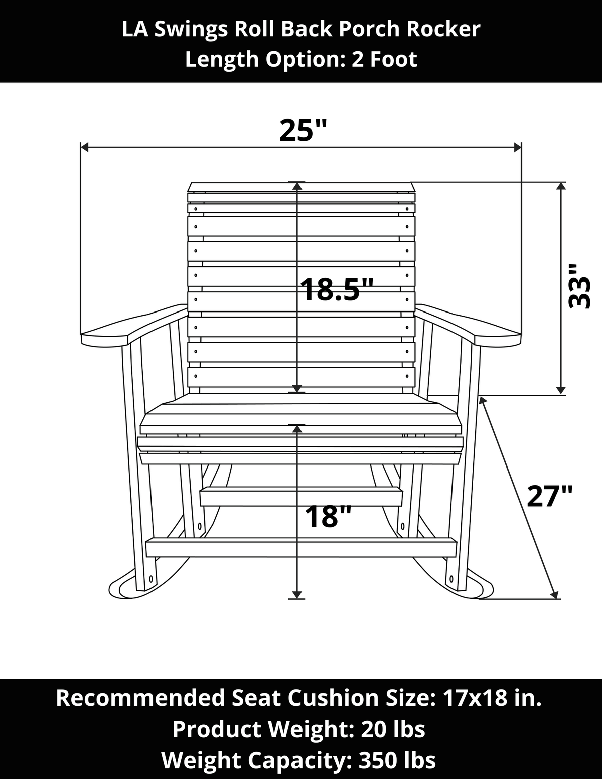 LA Swings Roll Back Cypress Porch Rocker