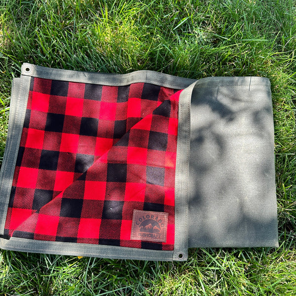 Extra Large Waxed Canvas and Buffalo Plaid Wool Lined Bushcraft Ground Cloth