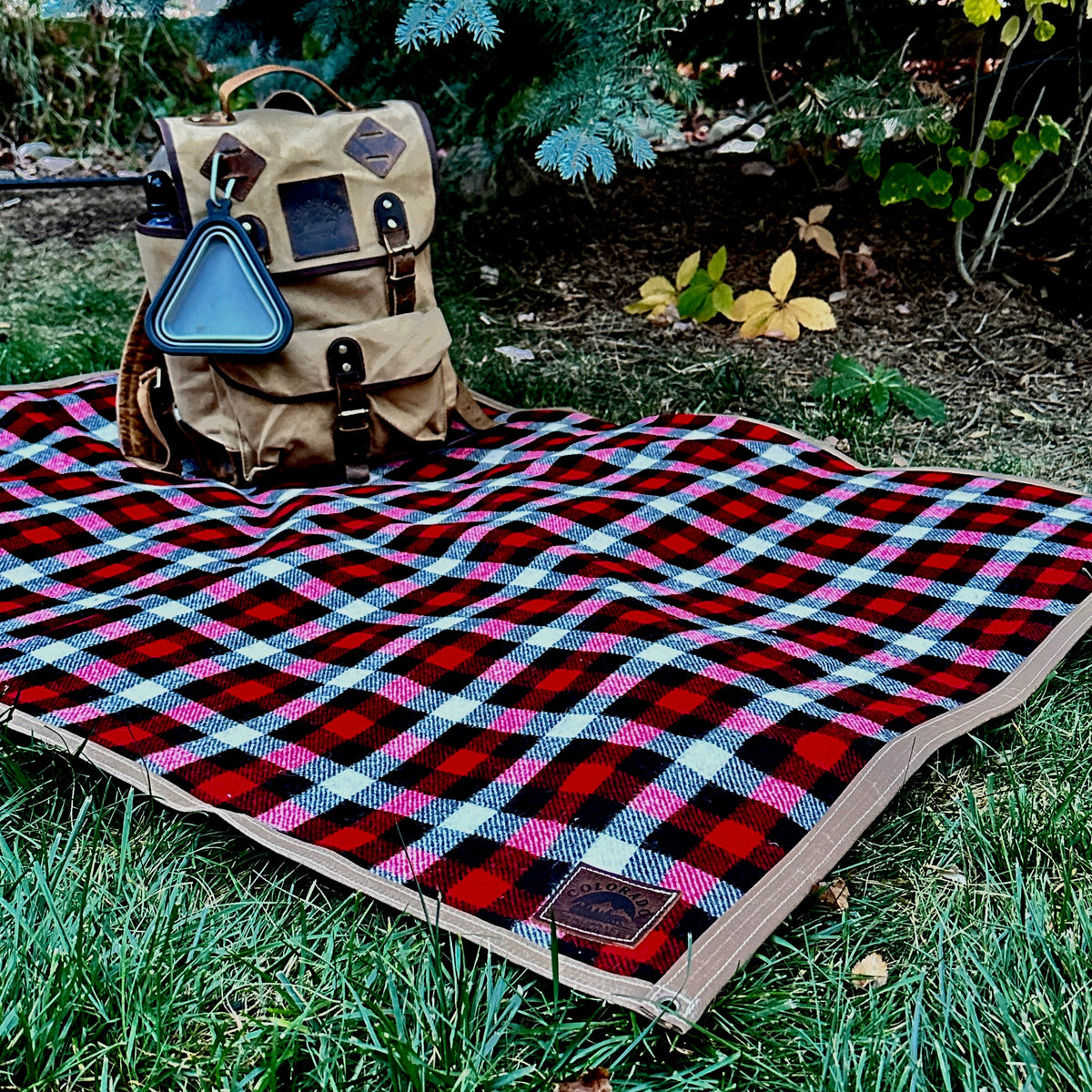 Extra Large Waxed Canvas and American Plaid Wool Lined Bushcraft Ground Cloth