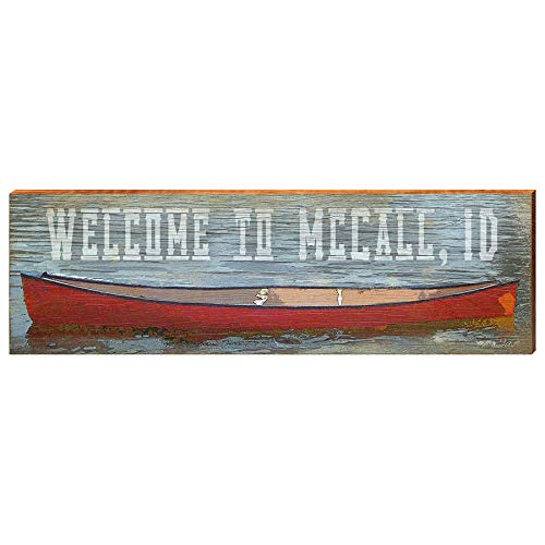 Welcome to McCall Idaho Red Canoe Sign Home Decor Art Print on Real Wood
