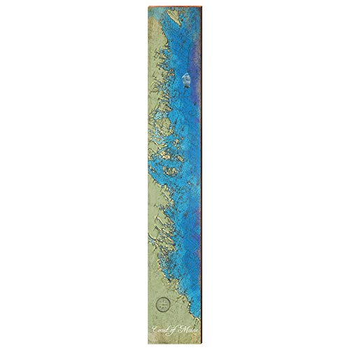 Coast of Maine Vertical Map Home Decor Art Print on Real Wood