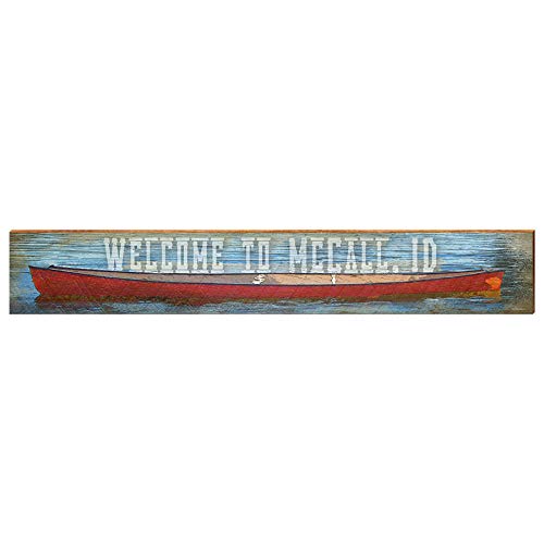 Welcome to McCall Idaho Red Canoe Home Decor Art Print on Real Wood Each