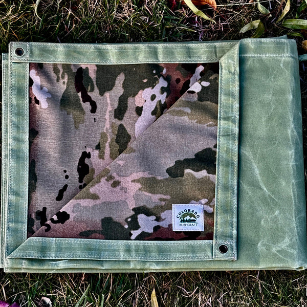Extra Large Waxed Canvas and 600D Cordura Camouflage Lined Bushcraft Ground Cloth
