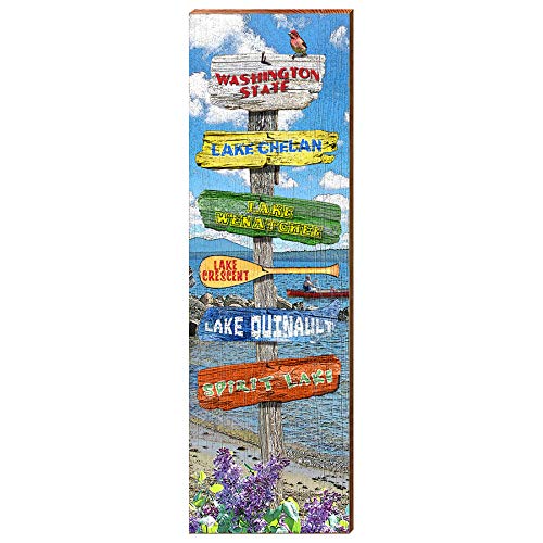 Washington State Directional Sign Home Decor Art Print on Real Wood