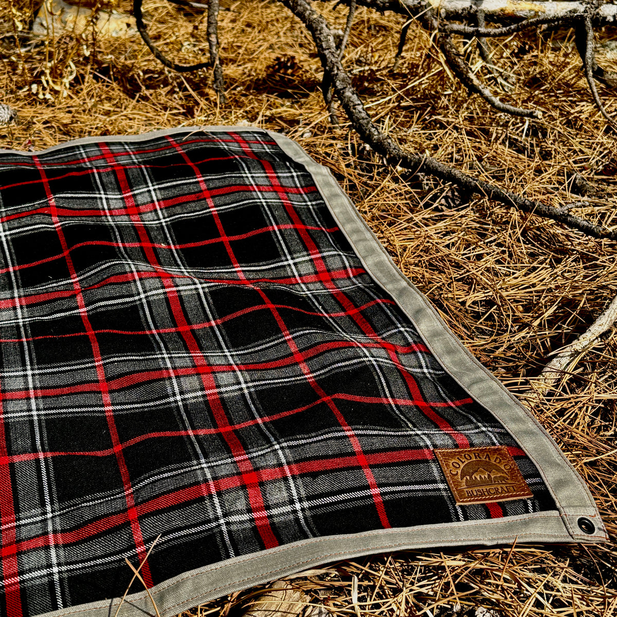 Extra Large Waxed Canvas and Tartan Wool Lined Bushcraft Ground Cloth