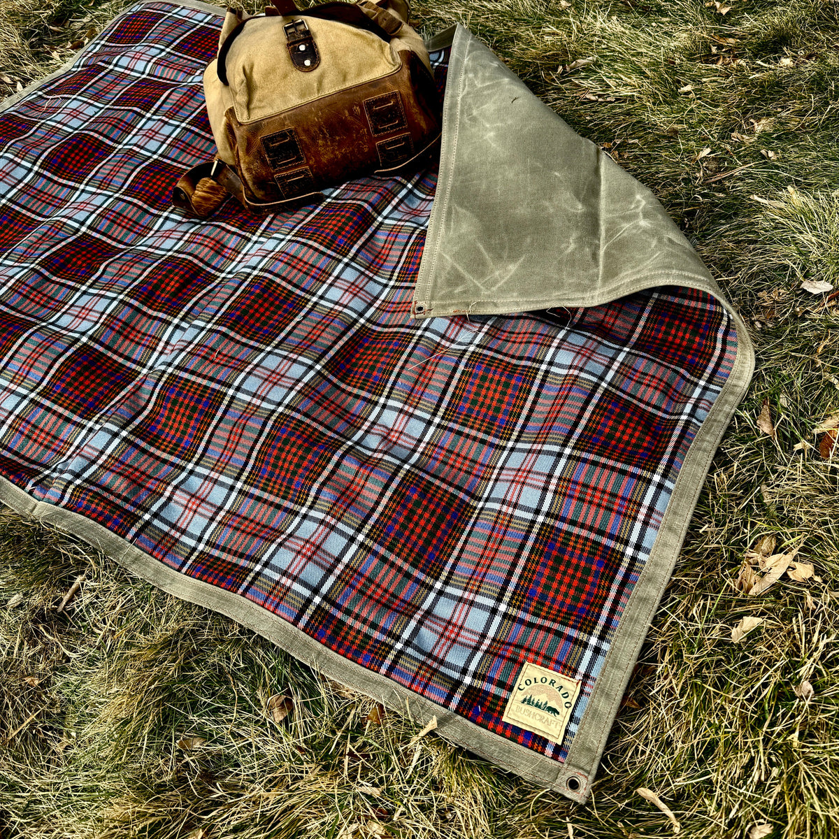Extra Large Heavy Weight Waxed Canvas and Tartan Wool Lined Bushcraft Ground Cloth
