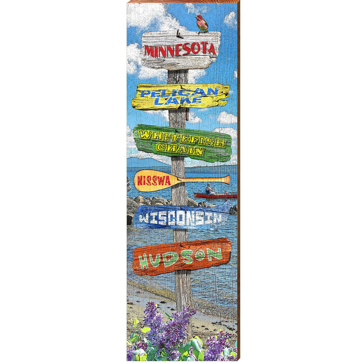 Minnesota Lake Directional | Wall Art Print on Real Wood