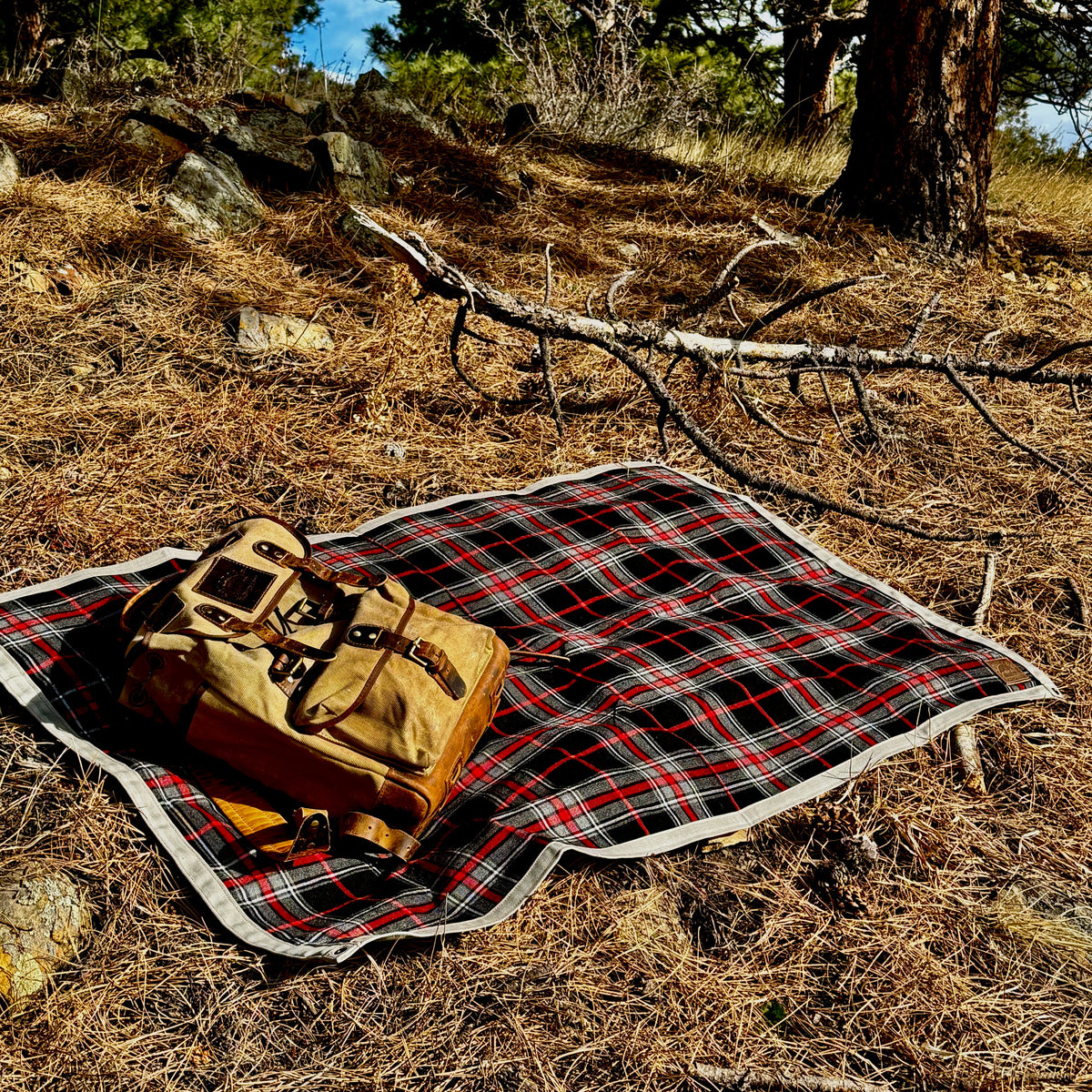 Extra Large Waxed Canvas and Tartan Wool Lined Bushcraft Ground Cloth