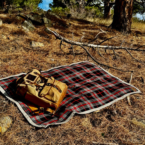 Extra Large Waxed Canvas and Tartan Wool Lined Bushcraft Ground Cloth