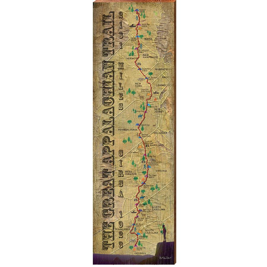 Great Appalachian Trail Vintage Trail Map Wooden Sign | Wall Art Print on Real Wood