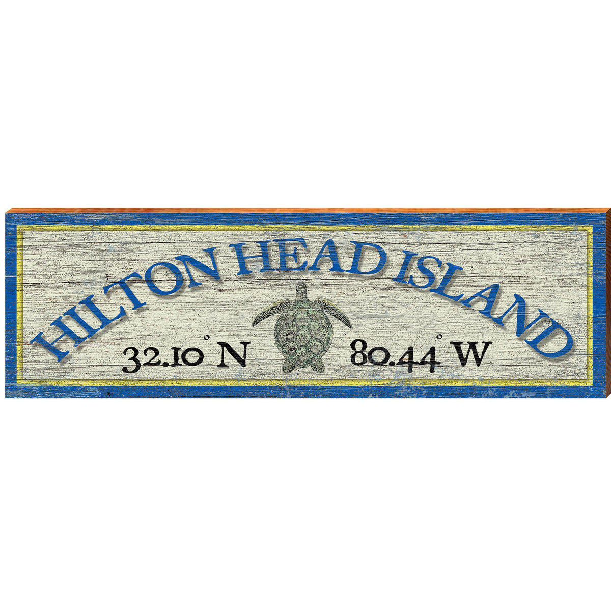 Hilton Head Island, South Carolina Sea Turtle Latitude Longitude Wooden Sign | Wall Art Print on Real Wood