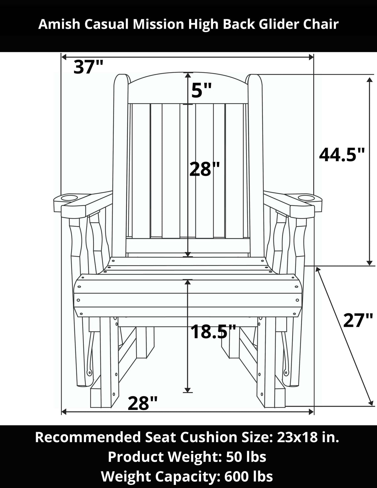 Amish Casual Heavy Duty 600 Lb High Back Mission Treated Glider Chair