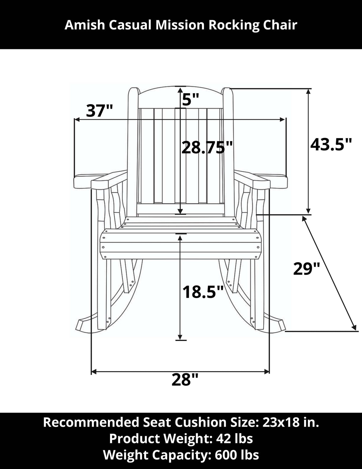 Amish Casual Heavy Duty 600 Lb Mission Treated Rocking Chair