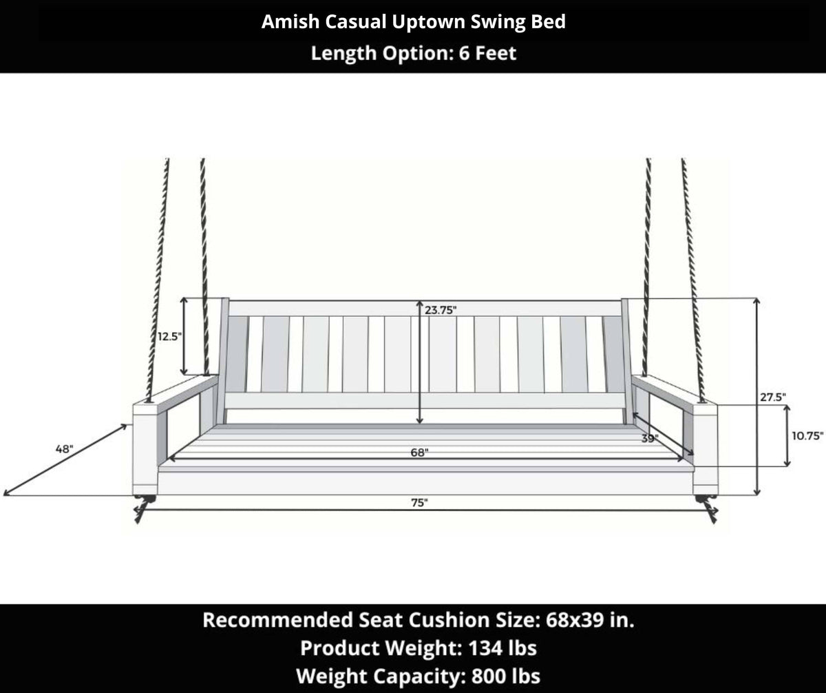 Amish Casual 6 Foot Uptown Porch Swing Bed in Pure White Paint