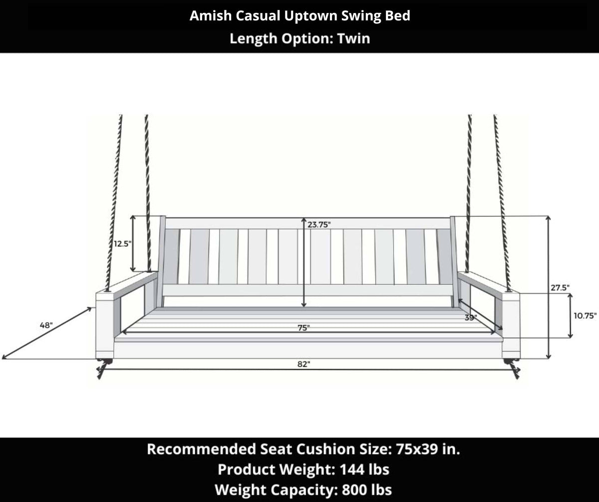 Amish Casual Twin Uptown Porch Swing Bed in Dark Walnut Stain