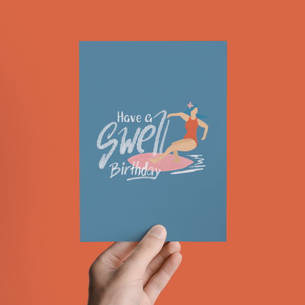 Have a Swell Birthday, Surfer Girl Greeting Card