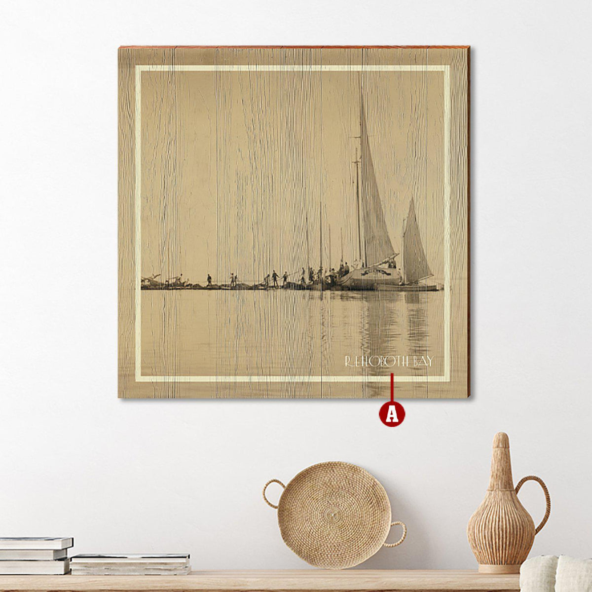 Coastal Vintage Boats On Water Bright Wood Wall Art Print