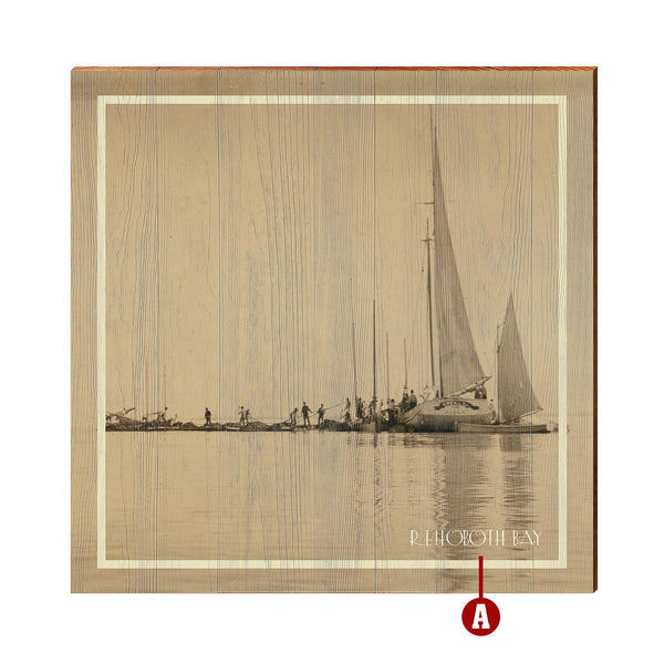 Coastal Vintage Boats On Water Bright Wood Wall Art Print