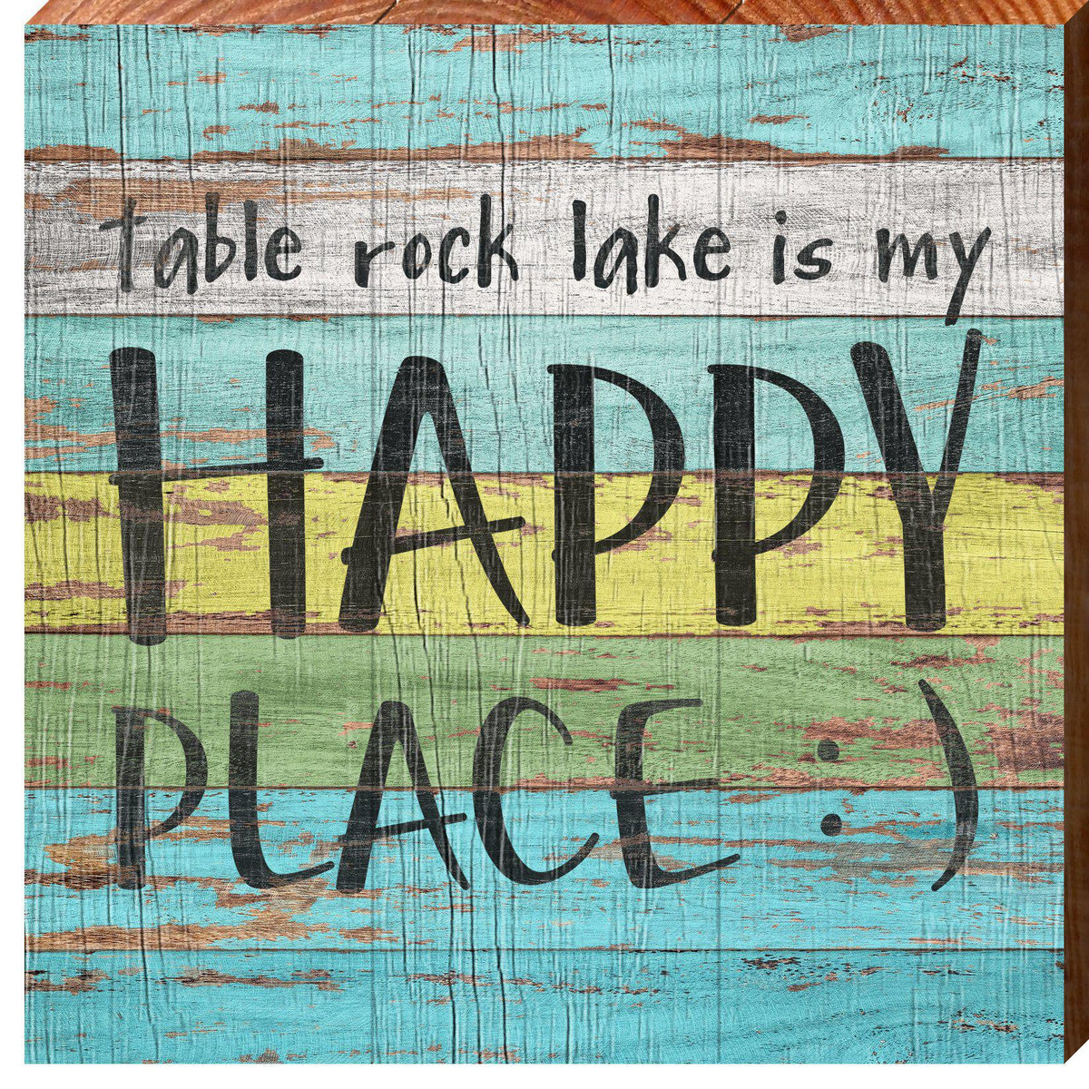 Table Rock Lake, Missouri & Arkansas Happy Place Phrase Wooden Sign | Wall Art Print on Real Wood