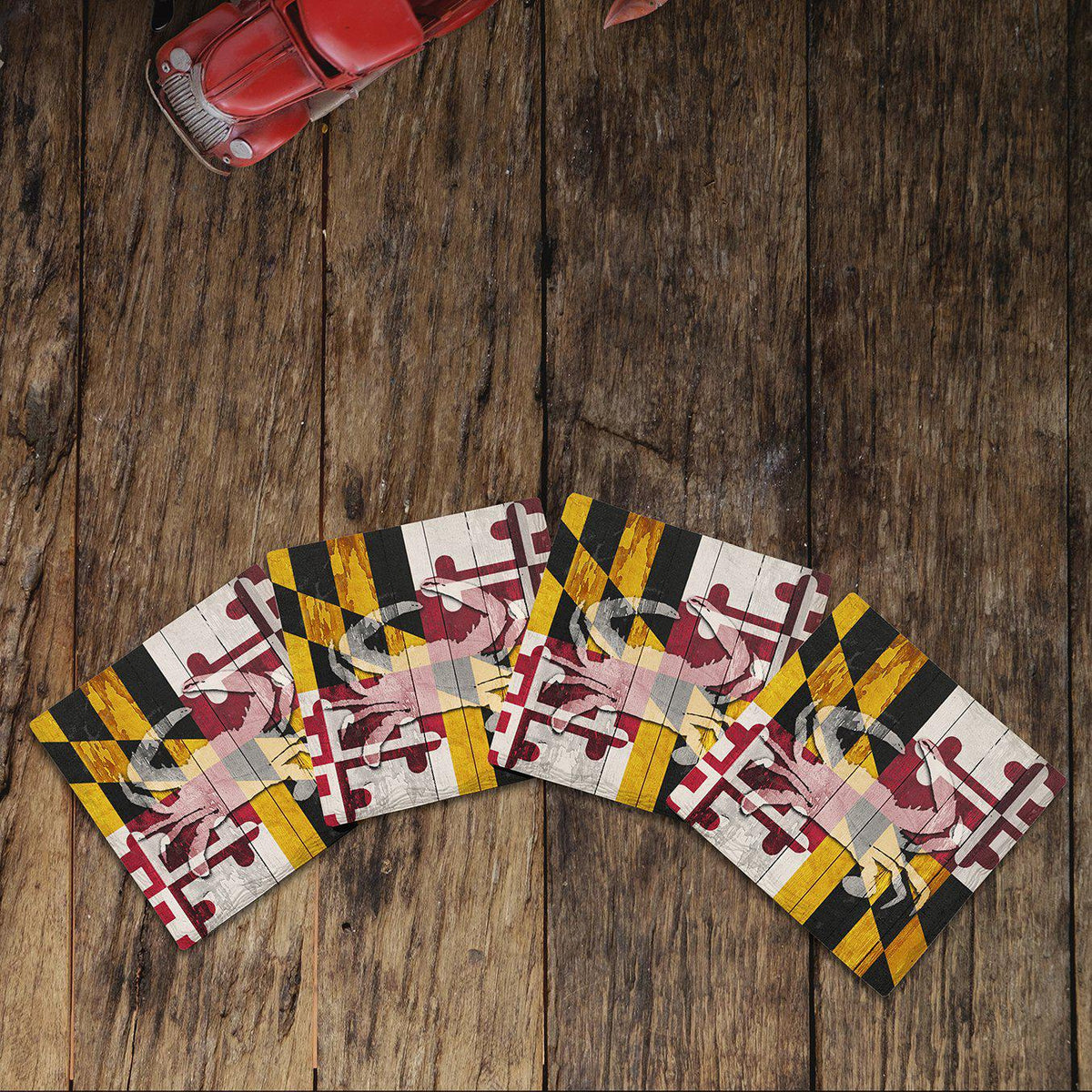 Maryland Crab State Flag Coasters | Drink Coaster Set of 4 | Absorbent Ridged Ceramic with Cork Backing