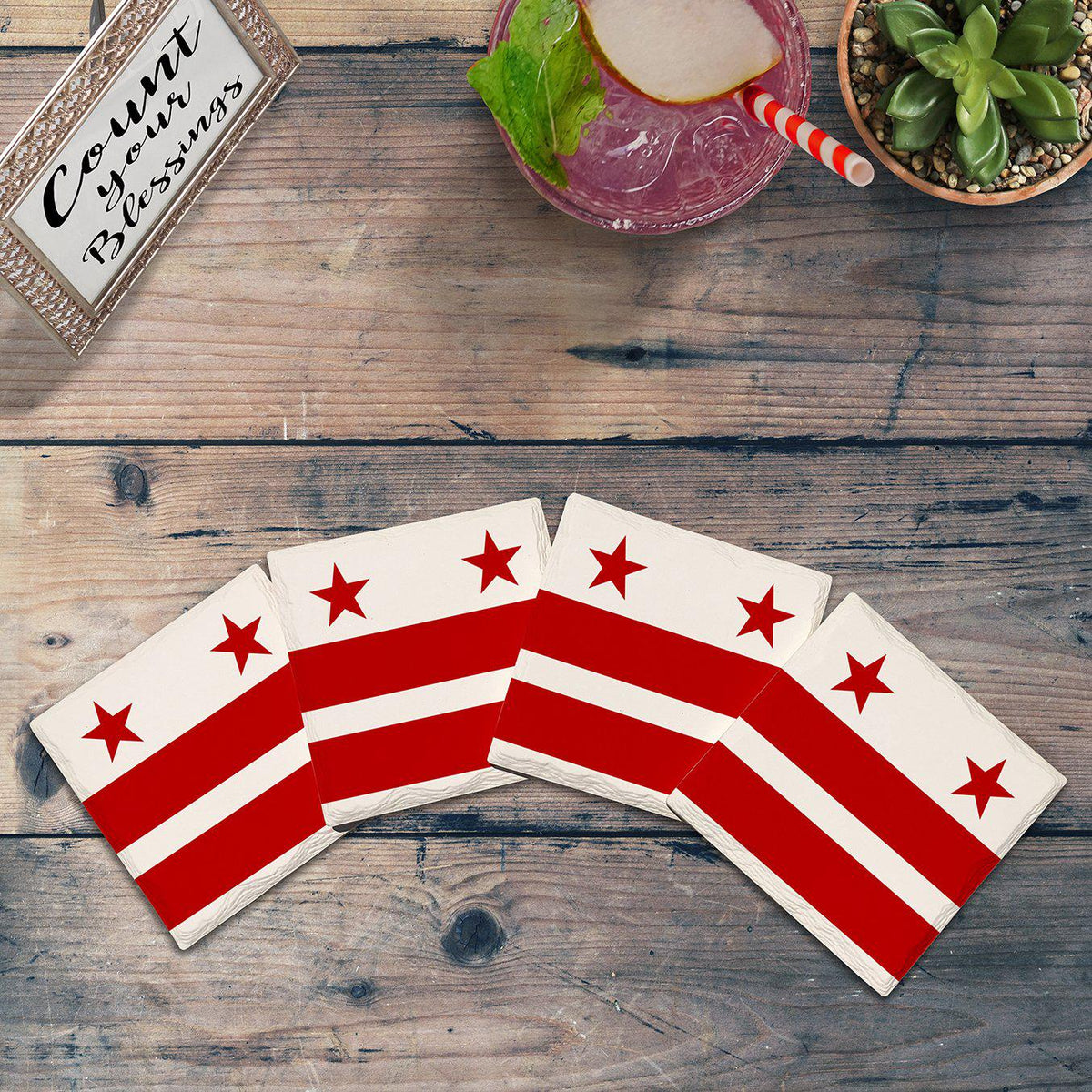 Washington D.C. Flag |Drink Coaster Set