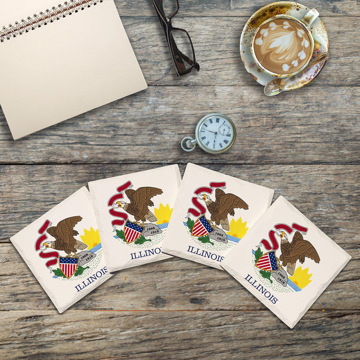 Illinois State Flag |Drink Coaster Set