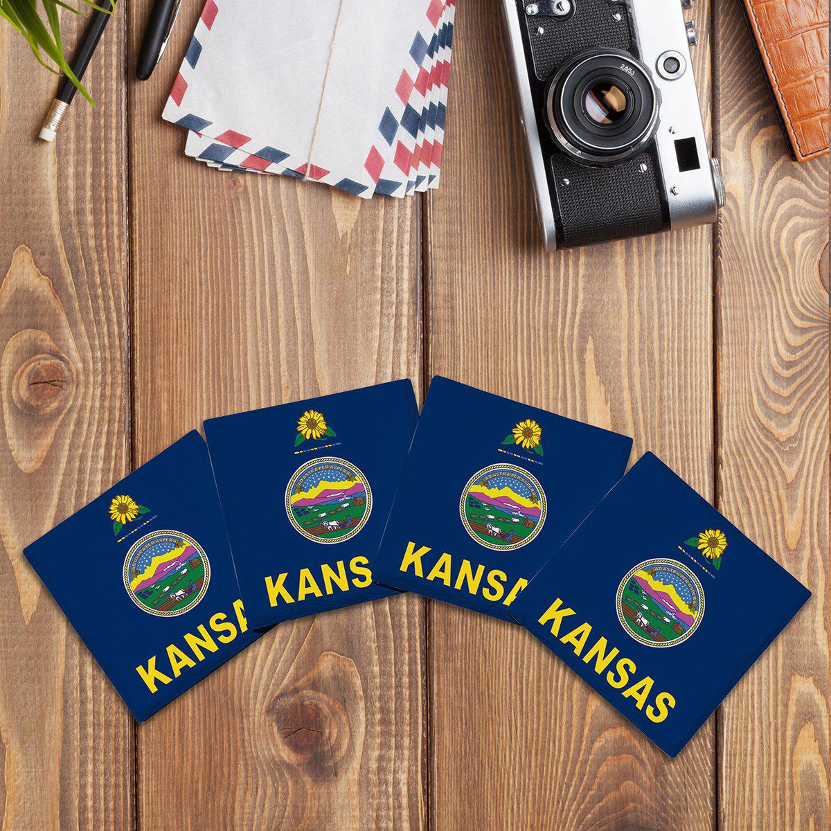 Kansas State Flag |Drink Coaster Set