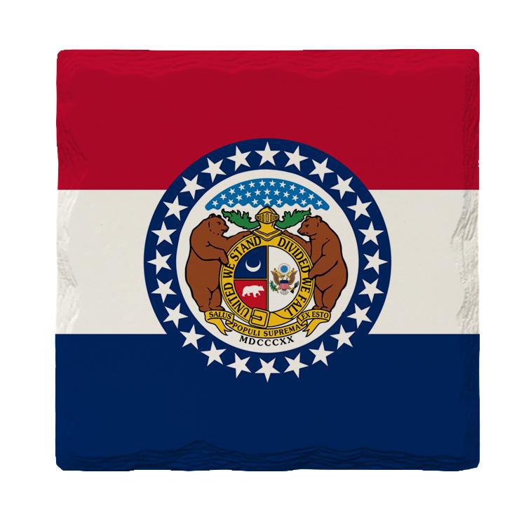 Missouri State Flag | Drink Coaster Set of 4 | Absorbent Ridged Ceramic with Cork Backing