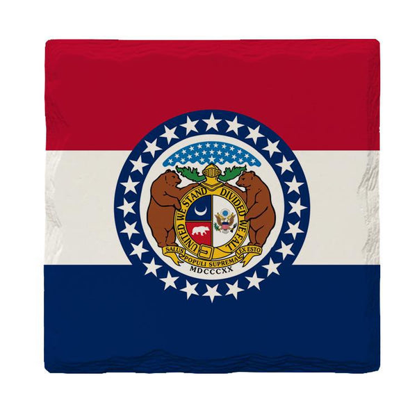 Missouri State Flag | Drink Coaster Set of 4 | Absorbent Ridged Ceramic with Cork Backing
