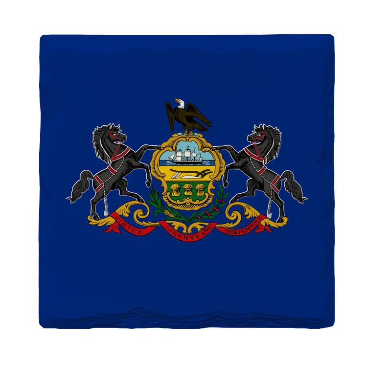 Pennsylvania State Flag | Drink Coaster Set of 4 | Absorbent Ridged Ceramic with Cork Backing