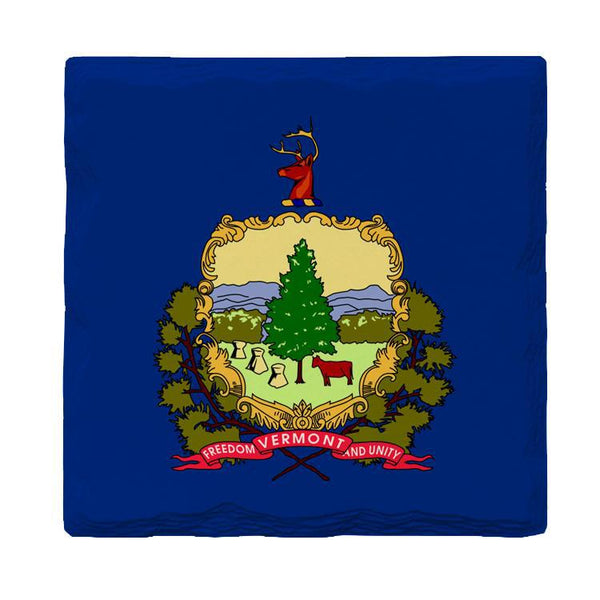 Vermont State Flag | Drink Coaster Set of 4 | Absorbent Ridged Ceramic with Cork Backing
