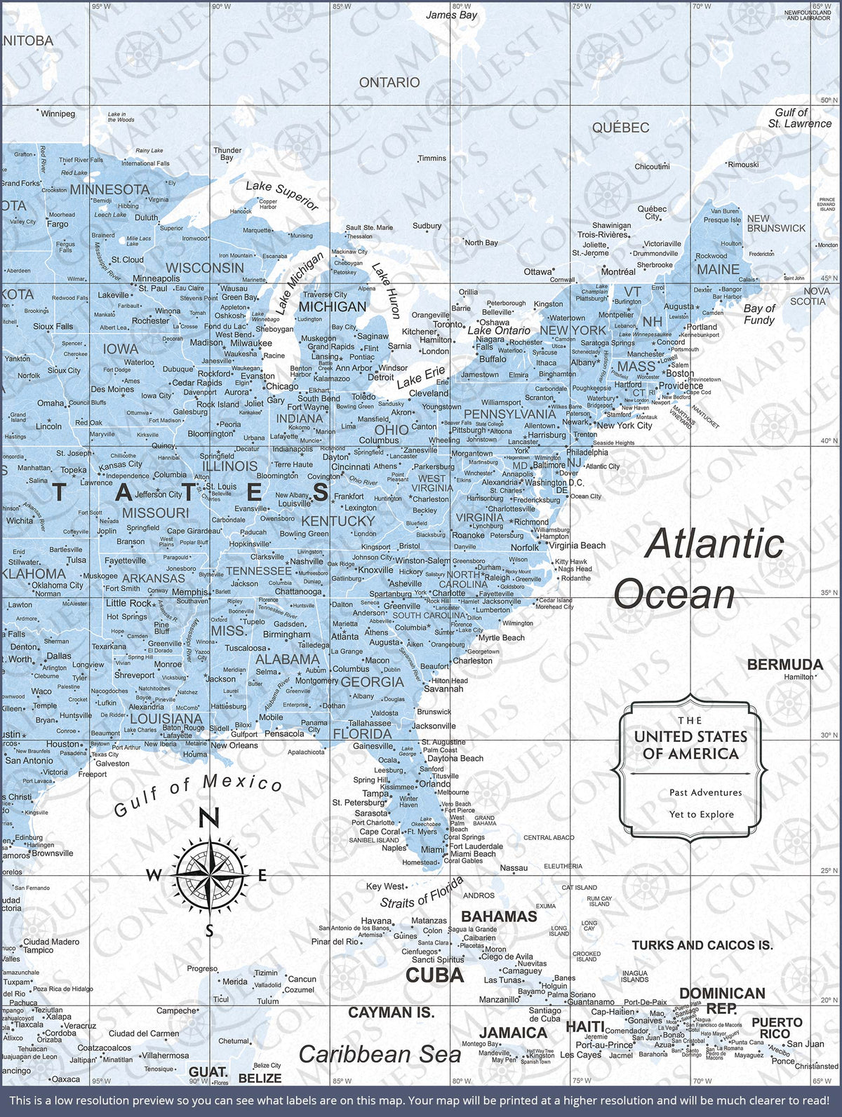 Push Pin USA Map Pin Board - Light Blue Color Splash - Pins Included!