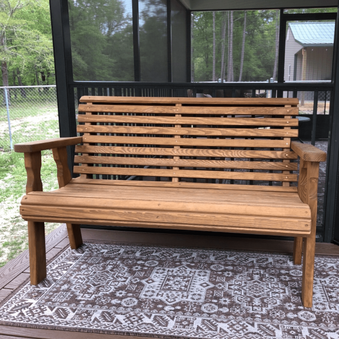 Amish Casual Roll Back 5 Foot Treated Wood Outdoor Bench
