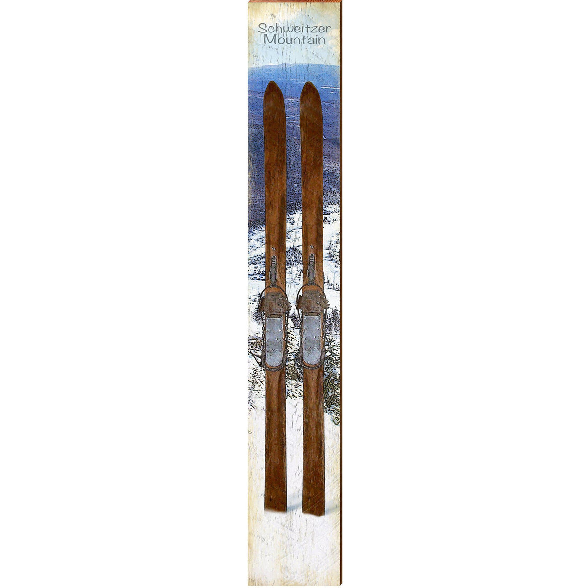 Schweitzer Mountain Resort, Idaho Snow Skis Wooden Sign | Wall Art Print on Real Wood