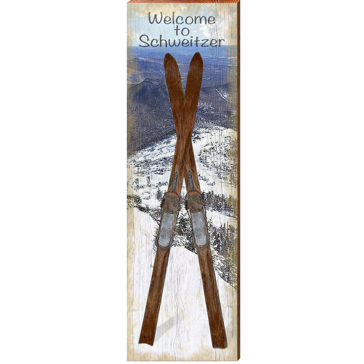 Schweitzer Mountain Resort, Idaho Snow Skis Wooden Sign | Wall Art Print on Real Wood