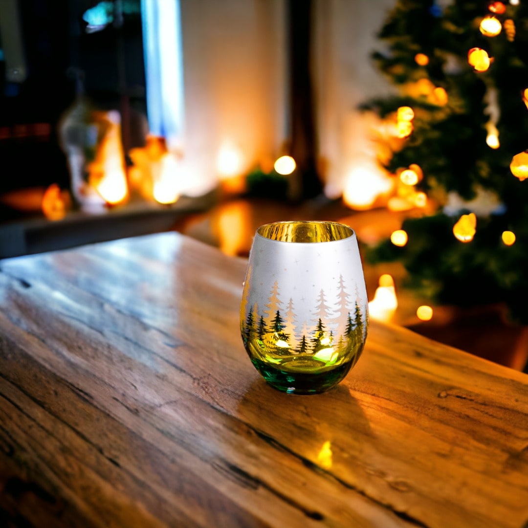 Green Pine Tree Stemless Glasses