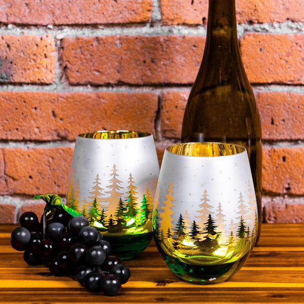 Green Pine Tree Stemless Glasses
