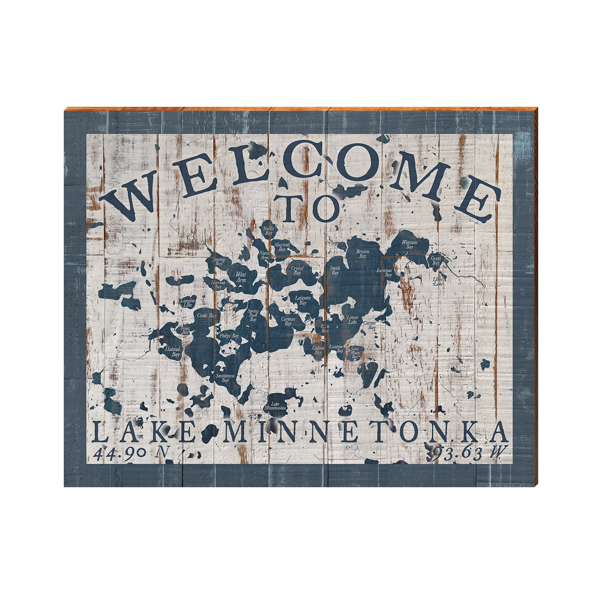 Lake Minnetonka, Minnesota Wooden Welcome Sign Map | Wall Art Print on Real Wood