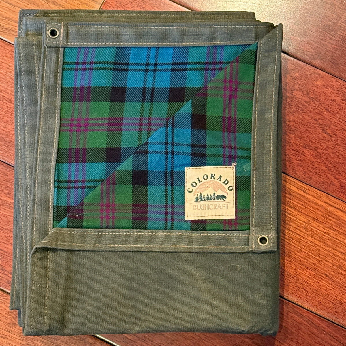 Extra Large Heavy Duty Waxed Canvas and Tartan Wool Lined Bushcraft Ground Cloth