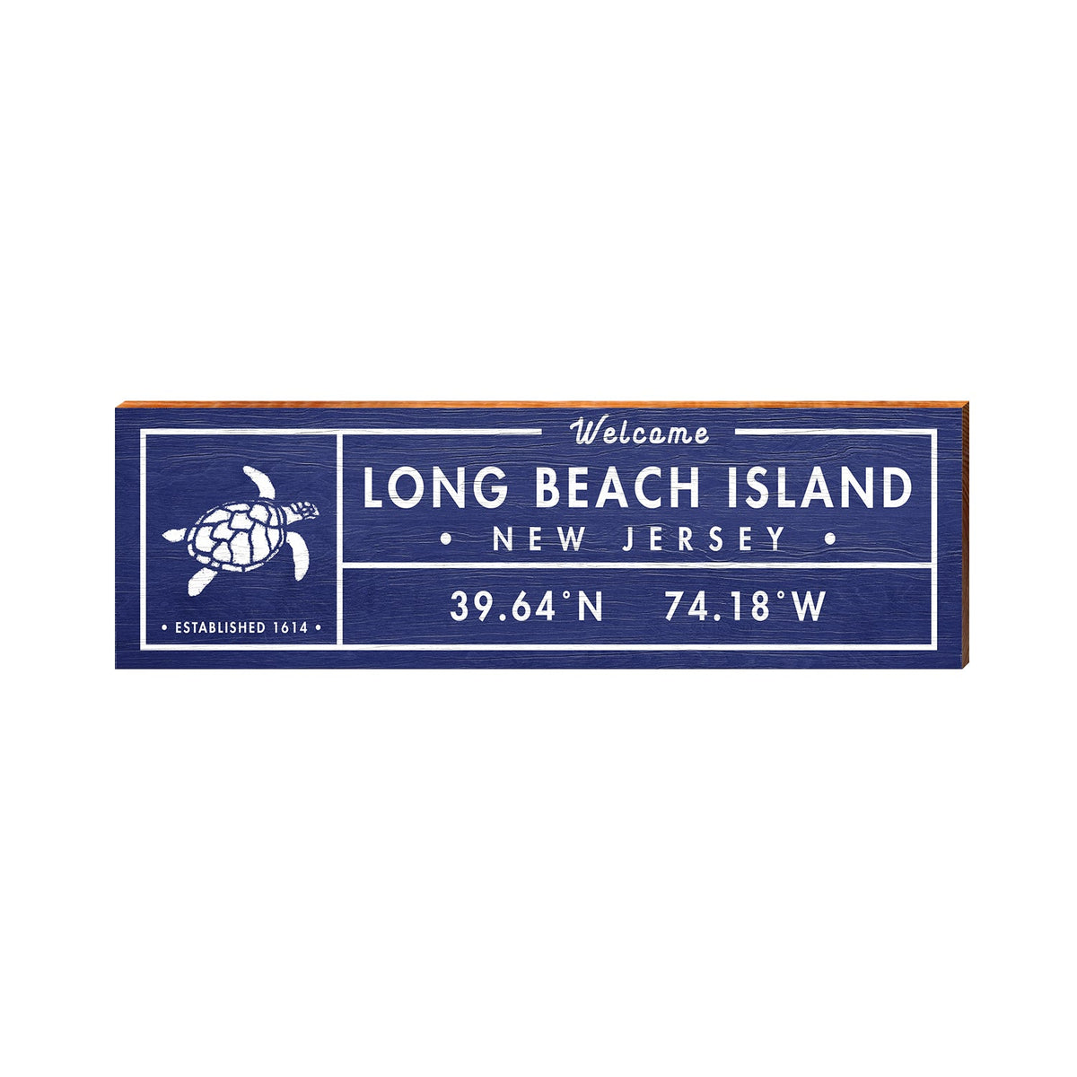 Long Beach Island, New Jersey Sea Turtle Coordinates Wooden Sign | Wall Art Print on Real Wood | Navy Blue Latitude Longitude Decor