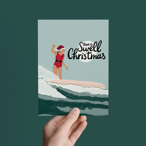 Have a Swell Christmas Holiday Surf Girl Greeting Card