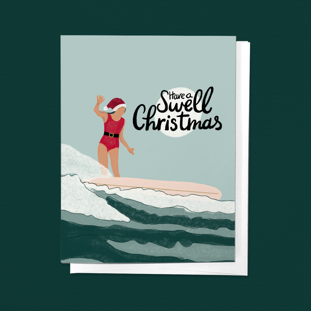 Have a Swell Christmas Holiday Surf Girl Greeting Card