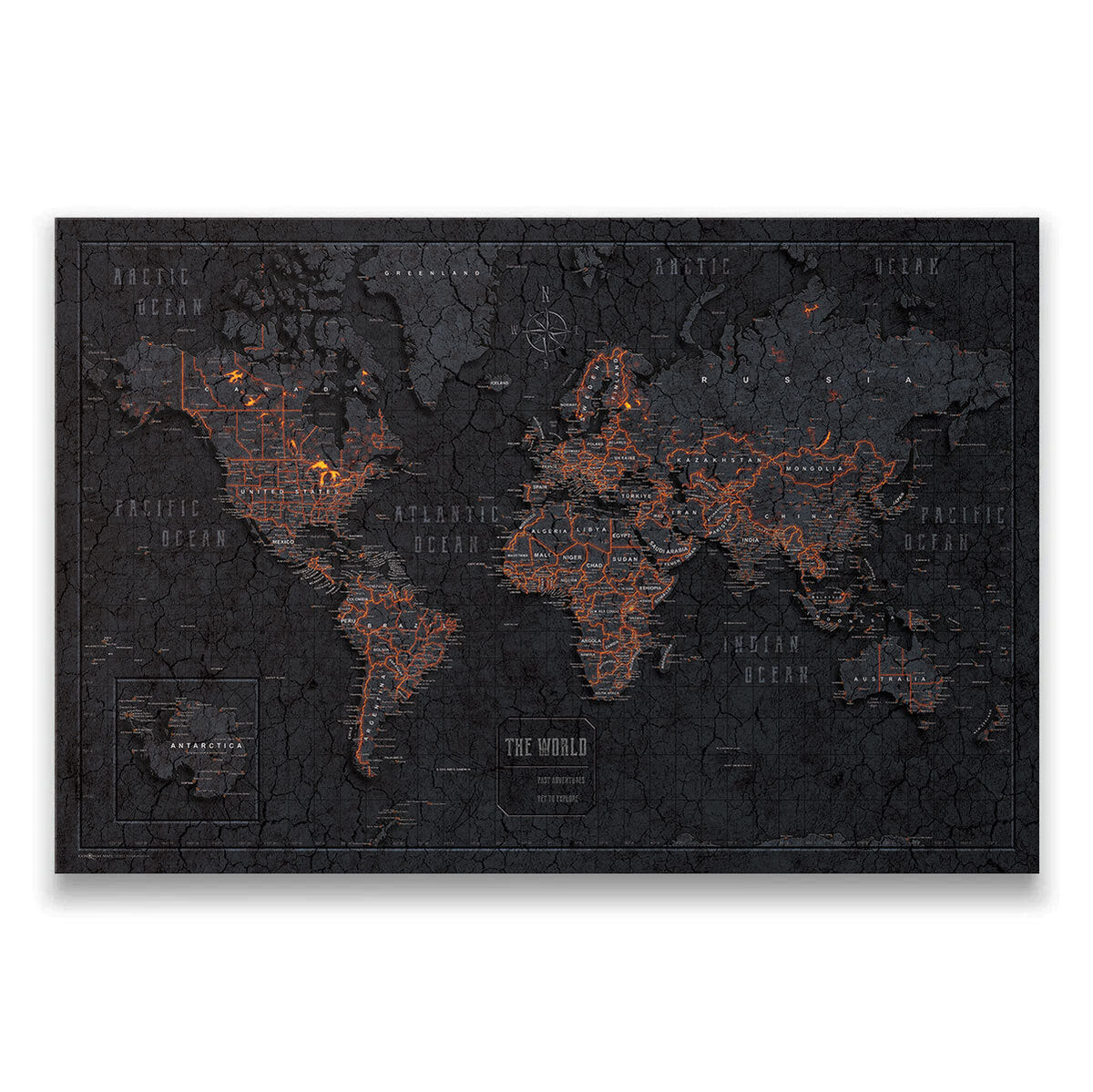 Push Pin World Map Pin Board - Obsidian Inferno - Pins Included!