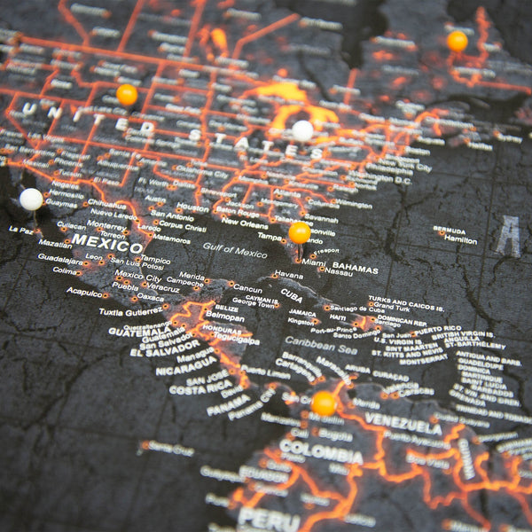 Push Pin World Map Pin Board - Obsidian Inferno - Pins Included!