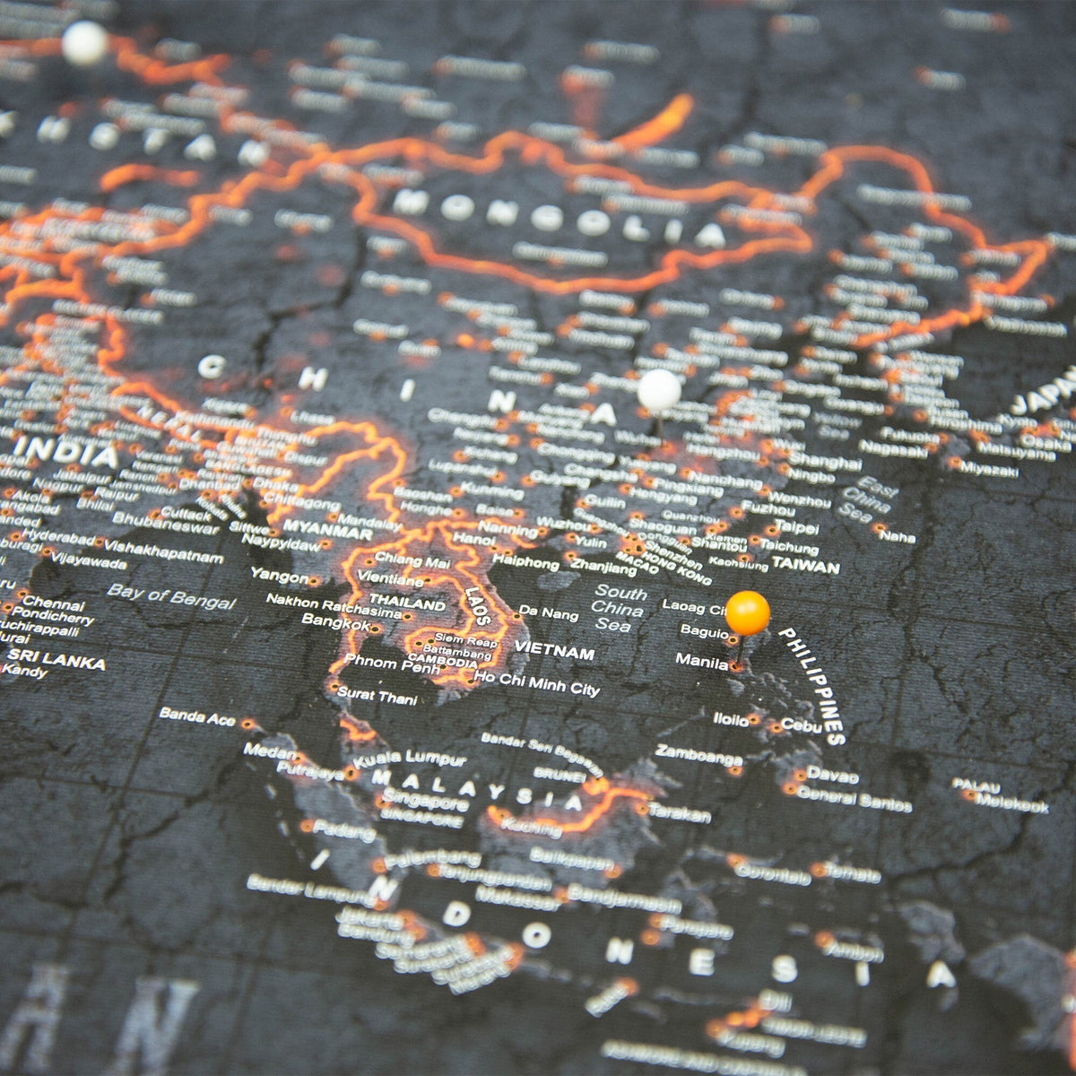 Push Pin World Map Pin Board - Obsidian Inferno - Pins Included!