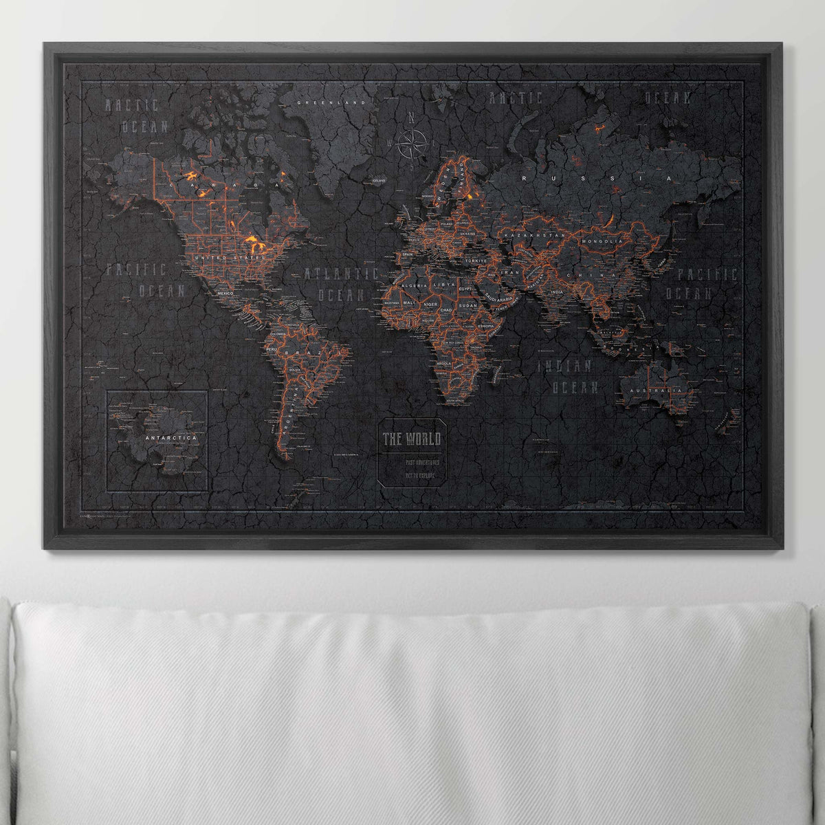 Push Pin World Map Pin Board - Obsidian Inferno - Pins Included!