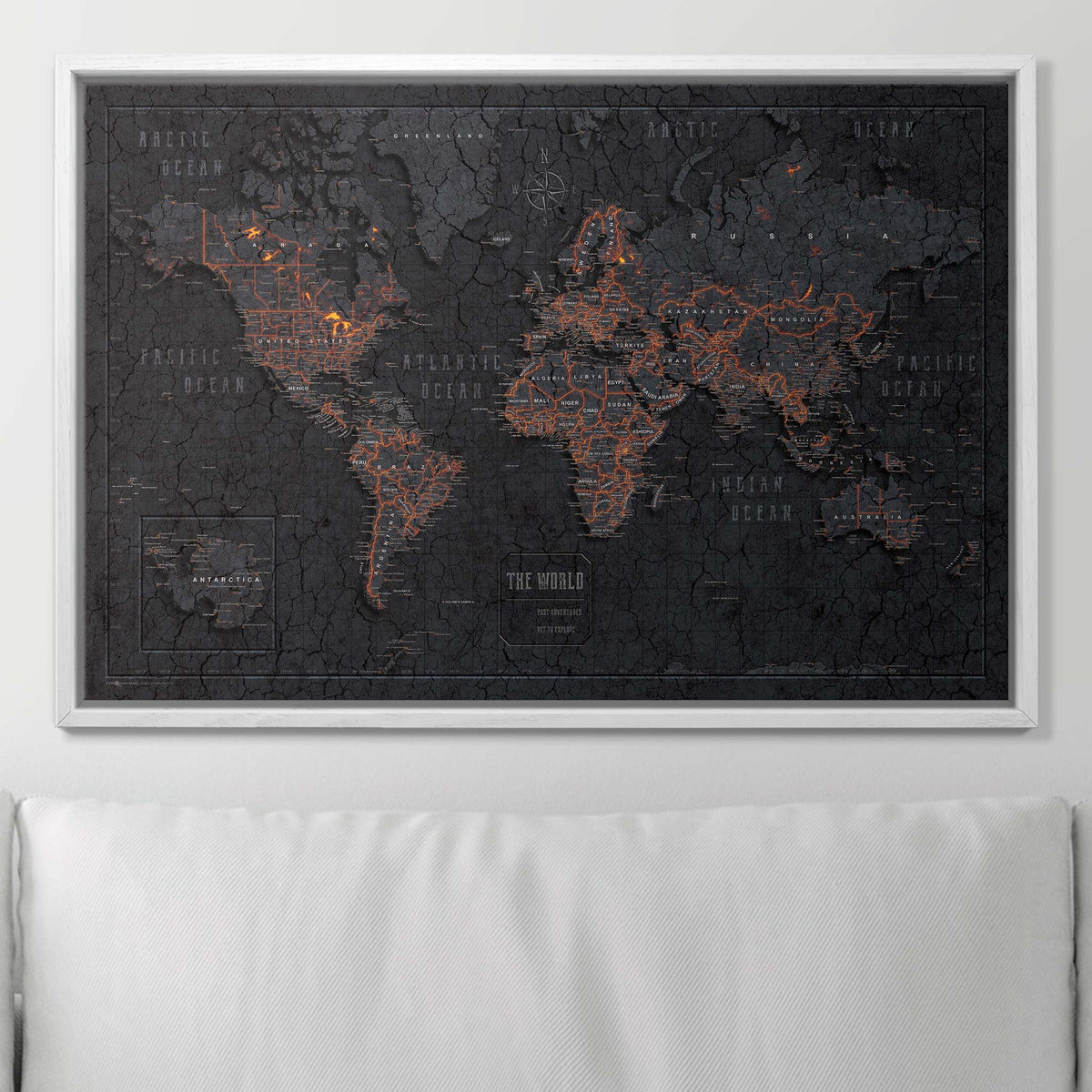 Push Pin World Map Pin Board - Obsidian Inferno - Pins Included!