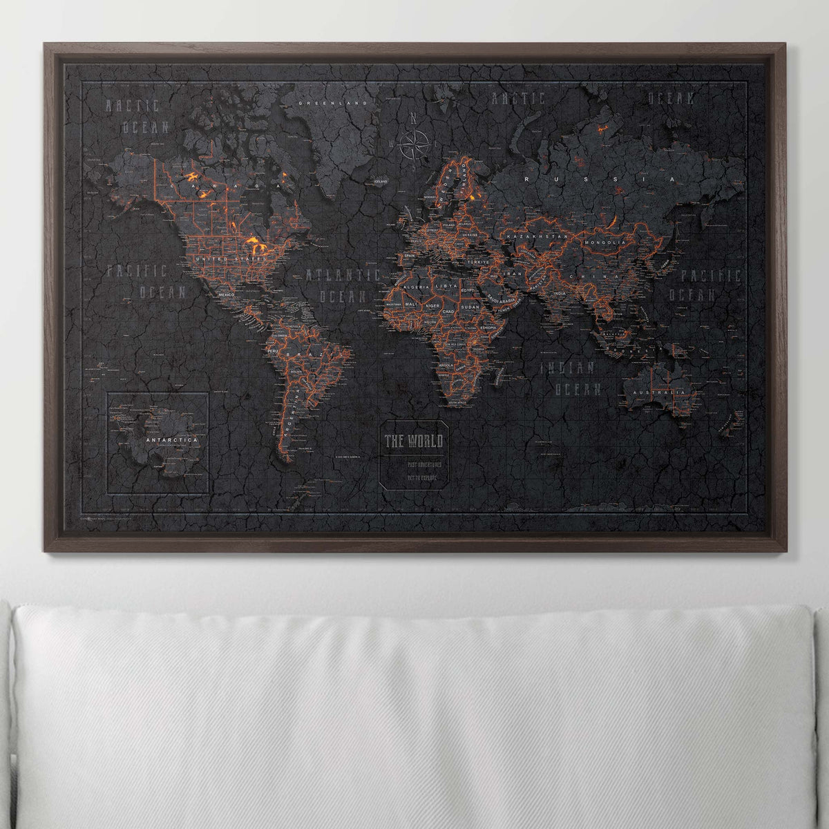 Push Pin World Map Pin Board - Obsidian Inferno - Pins Included!