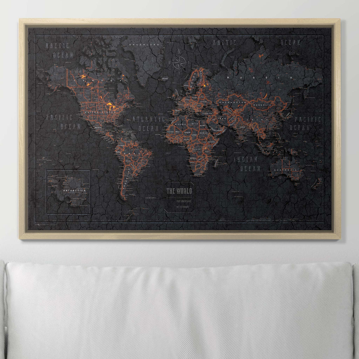 Push Pin World Map Pin Board - Obsidian Inferno - Pins Included!