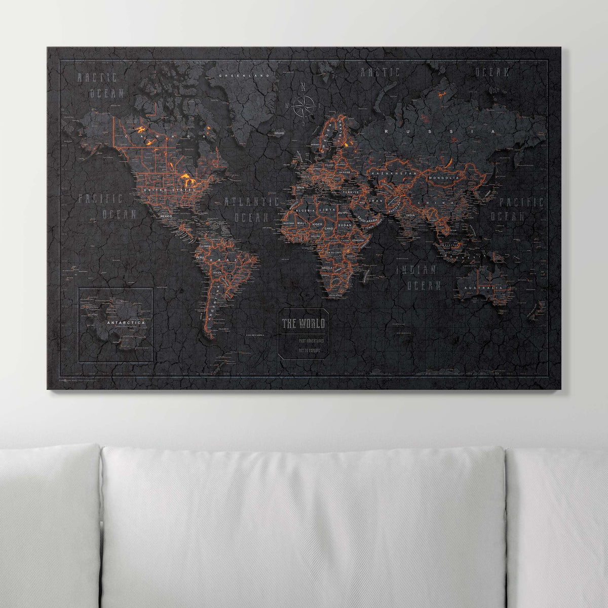 Push Pin World Map Pin Board - Obsidian Inferno - Pins Included!